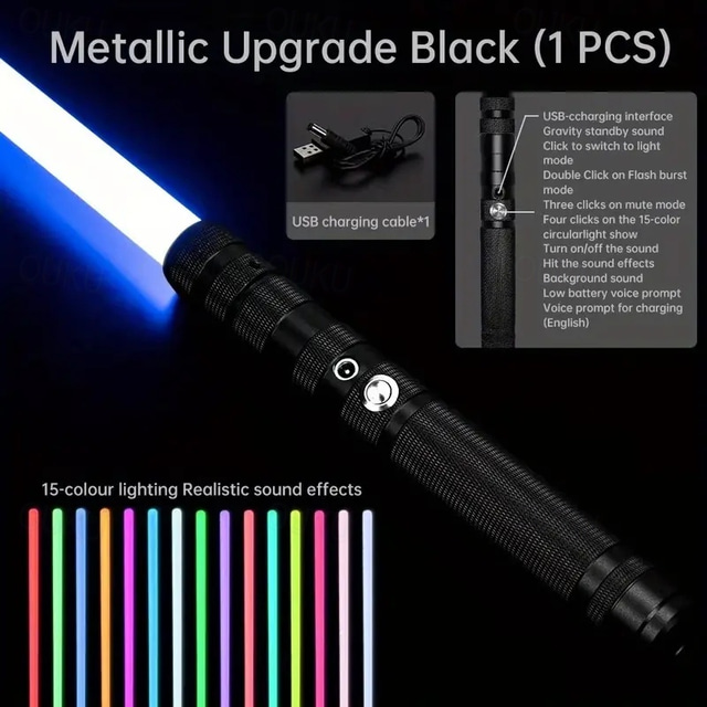  Light Up Toys Metal Hilt 3 Sound Modes Rechargeable Force FX Heavy Dueling Light Toys Set Cosplay Children Adults for Hallown for Christmas Gifts