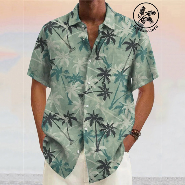  Men's Coconut Tree Tropical Plants Shirt Summer Hawaiian Shirt Short Sleeves Shirt Turndown Fashion Designer Casual Outdoor Street Casual Yellow Pink Wine S M L