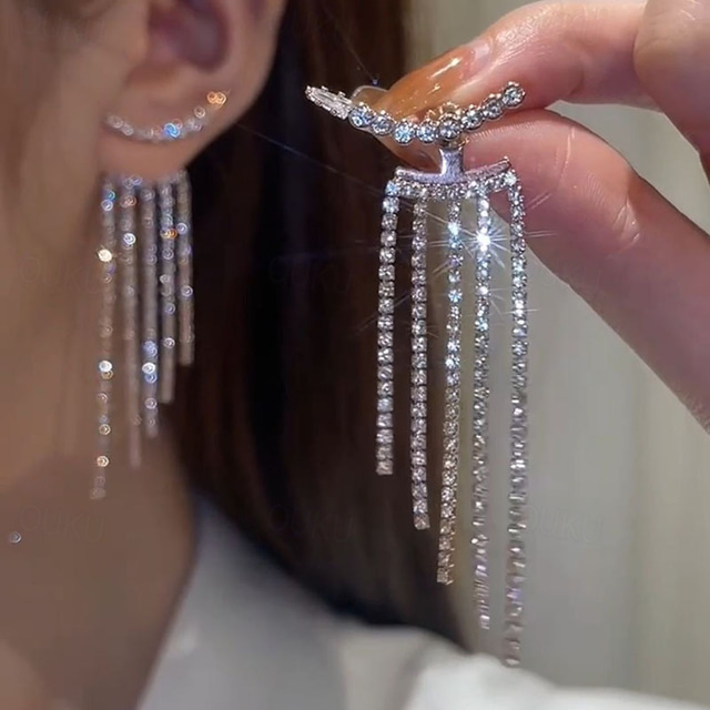  Women's Drop Earrings Fine Jewelry Tassel Fringe Precious Stylish Luxury Earrings Jewelry Silver For Wedding Party 1 Pair dress to impress