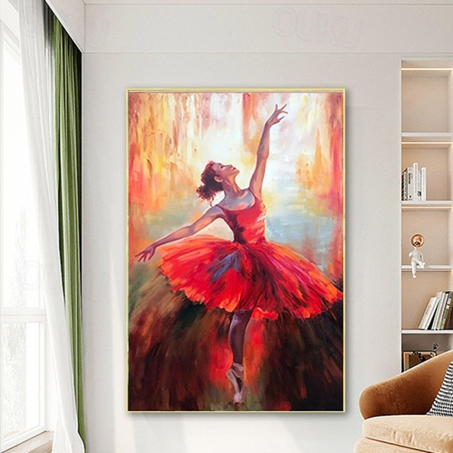  fait à la main peint à la main ballerine peinture à l'huile commission originale peinture ballet art mural vertical belle image rouge mur art chambre décor