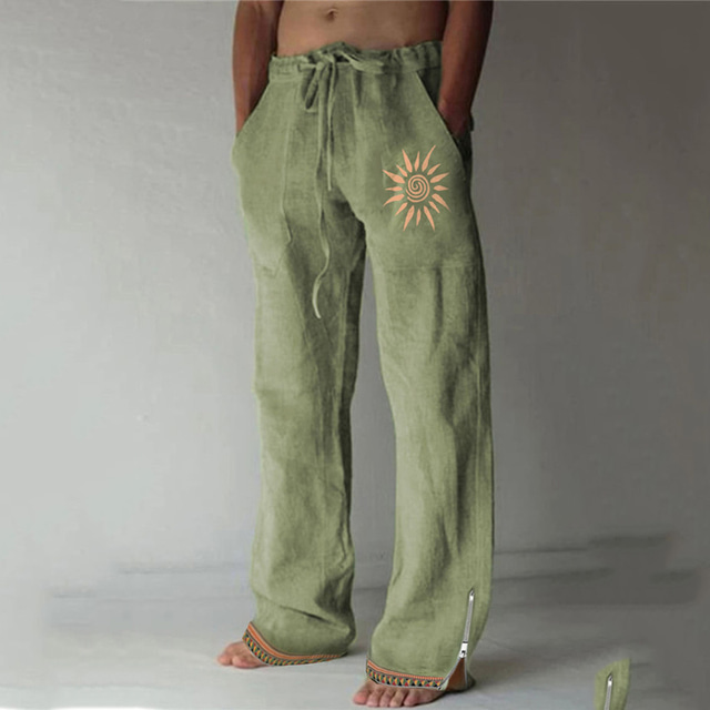  Men's Trousers Summer Pants Beach Pants Zipper Pocket Drawstring Sun Graphic Prints Comfort Casual Daily Holiday Vintage Ethnic Style Green Micro-elastic