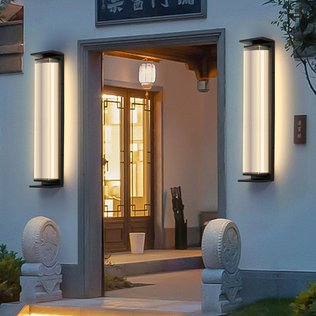  Luz de parede ao ar livre 45/60/75 cm lâmpada de parede led 40 w ip65 à prova dwaterproof água moderna simples luminárias preta fosca arandela de parede para jardim quintal passarela 110-240 v