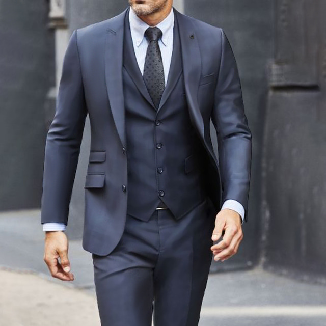  Dark Gray Men's Wedding Suits 3 Piece Plus Size Solid Colored Tailored Fit Single Breasted Two-buttons Fall Wedding 2024