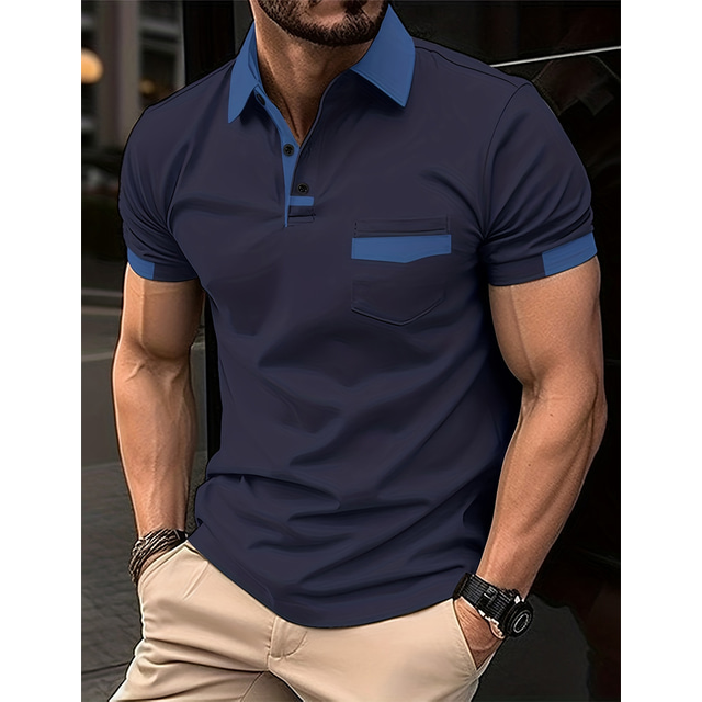  Men's Button Up Polos Polo Shirt Casual Holiday Lapel Short Sleeve Fashion Basic Plain Classic Summer Regular Fit Light Sky Blue Black White Dark Navy Brown Khaki Button Up Polos