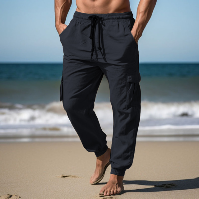  Męskie Spodnie cargo Uprawiający jogging Lniane spodnie Spodnie Letnie spodnie Ściągana na sznurek Elastyczny pas Multi Pocket Równina Komfort Oddychający Na zewnątrz Codzienny Wyjściowe Moda