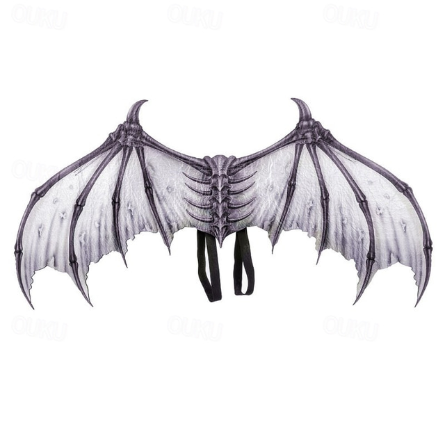  Halloween Wings Demon Bone Skeleton Folding Batpunk Fallen Angel Evil Festival Carnival Props Men and Women Halloween Carnival Ball Props Foldable Black and White Non woven Fabric Demon Bone Wings