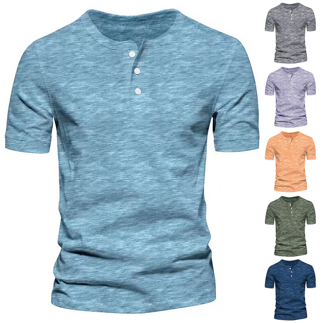  Herre T-shirt Henley-skjorte golf polo Vanlig Rund Afslappet Sport Kortærmet Knap Tøj 100 % bomuld Mode Sej