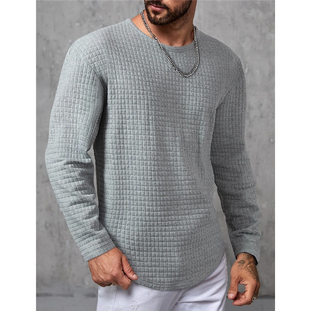 T-Shirt À Col En V En Texture Gaufrée Pour Homme, Haut Décontracté À Manches Courtes Uni