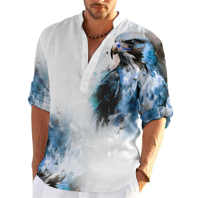  Men's Shirt Animal Graphic Prints Eagle Stand Collar Yellow Red Blue Green Gray Outdoor Street Long Sleeve Print Clothing Apparel Fashion Streetwear Designer Casual