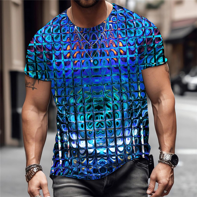  Men's Graphic Geometric Metallic Shirt T shirt Short Sleeve T shirt 3D Print Crew Neck Shirt Vintage Fashion Designer Outdoor Daily Sports Blue Purple Orange Spring & Summer Clothing Apparel S M L XL