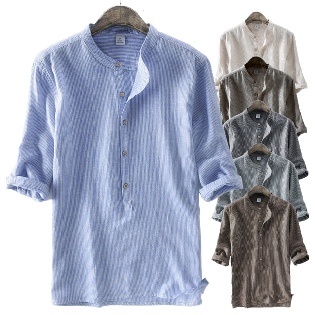  heren henley nek casual zomer effen overhemd 3/4 button down comfortabele half mouw retro zachte shirts grijs