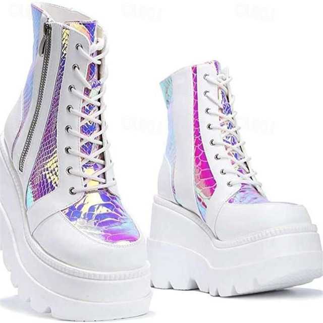 Women's Boots Platform Boots Plus Size Goth Boots Party Daily Color Block Booties Ankle Boots Platform Wedge Heel Punk Fashion Gothic PU Black White Pink