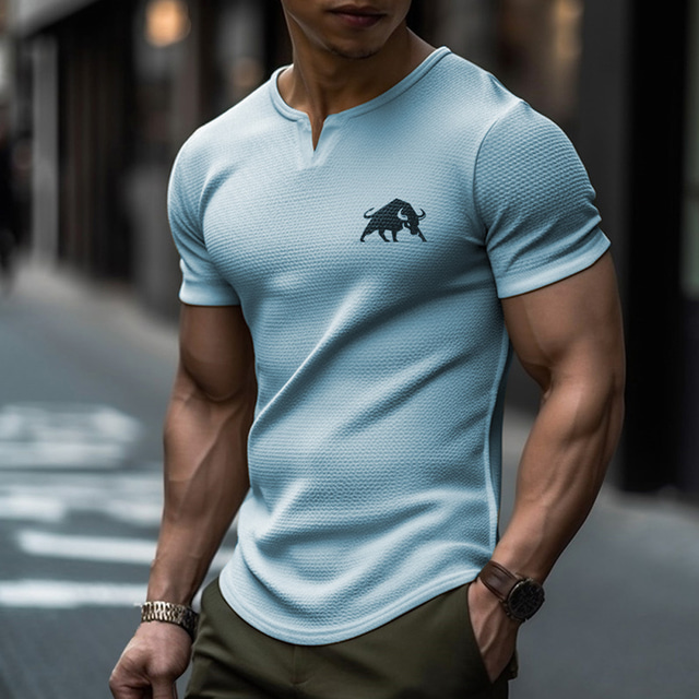  Men's Waffle T Shirt V Neck Clothing Apparel 3D Print Outdoor Daily Sports Short Sleeve Fashion Designer Basic