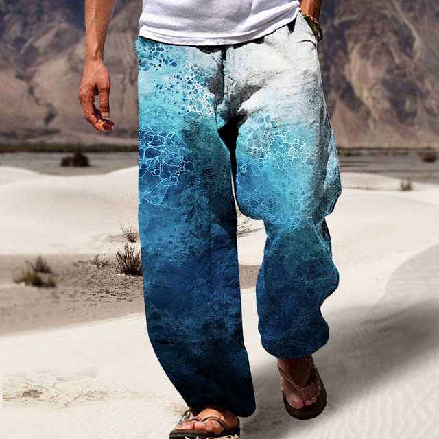  Men's Trousers Summer Pants Beach Pants Drawstring Elastic Waist 3D Print Gradient Graphic Prints Comfort Casual Daily Holiday Streetwear Hawaiian Blue Green