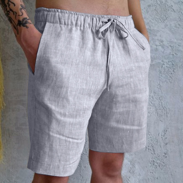 Men's Shorts Linen Shorts Summer Shorts Pocket Drawstring Elastic Waist Plain Comfort Breathable Short Casual Holiday Going out Fashion Streetwear Black White