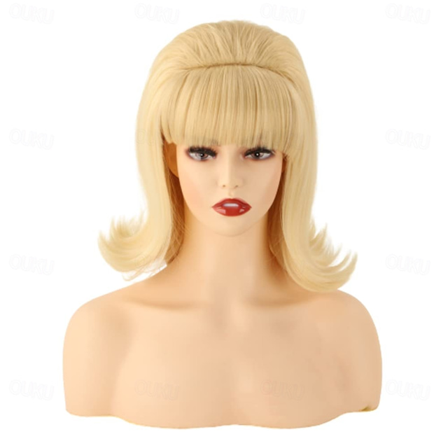  女性用フリップウィッグ 70年代ピンアップ ペルーカス 60年代レトロビーハイブスタイルヴィンテージルック ベティ・ラブルウィッグ カーニバルコスチューム 女性用バング付きハロウィンウィッグ