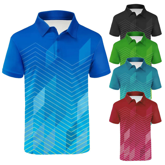  Men's Polo Shirt Lapel Polo Button Up Polos Golf Shirt Gradient Graphic Prints Geometry Turndown Lake blue Black Wine Blue Green Outdoor Street Short Sleeves Print Clothing Apparel Sports Fashion