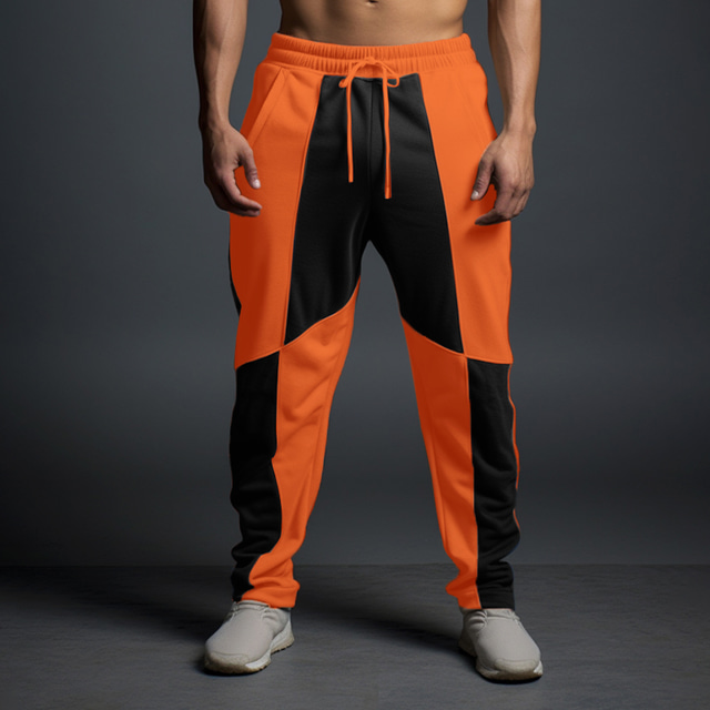  Men's Sweatpants Joggers Trousers Straight Leg Sweatpants Patchwork Drawstring Elastic Waist Color Block Comfort Breathable Casual Daily Holiday Sports Fashion White Orange