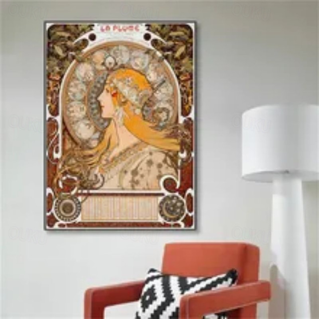  People Wall Art Canvas Vintage Art Nouveau Alphonse Mucha Prints and Posters Abstract Portrait Pictures Decorative Fabric Painting For Living Room Pictures No Frame
