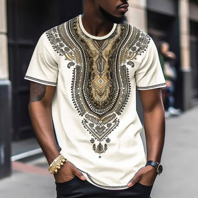  Men's T shirt Tee Graphic Color Block Tribal Crew Neck Clothing Apparel 3D Print Outdoor Daily Short Sleeve Print Fashion Designer Ethnic