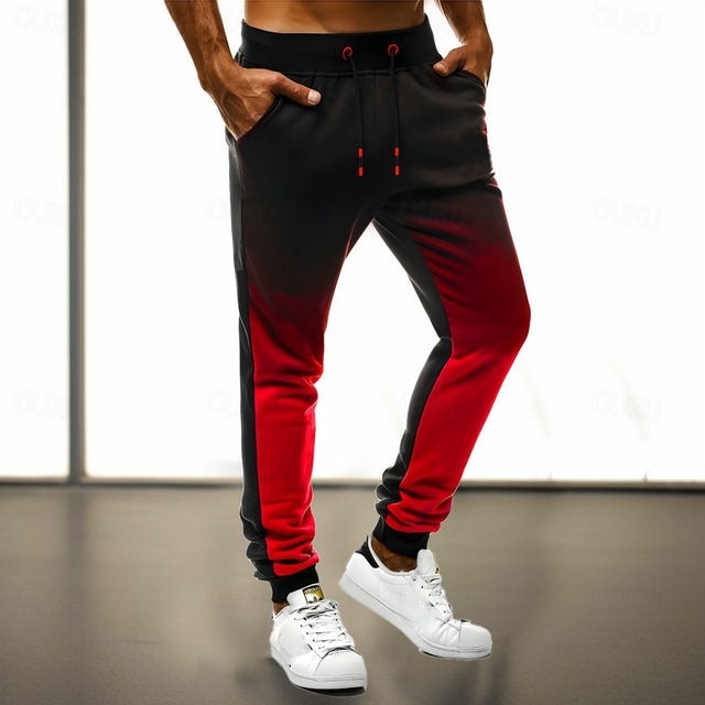  Men's Sweatpants Joggers Trousers Drawstring Elastic Waist Elastic Cuff Color Block Gradient Comfort Breathable Casual Daily Holiday Sports Fashion Red Dark Gray