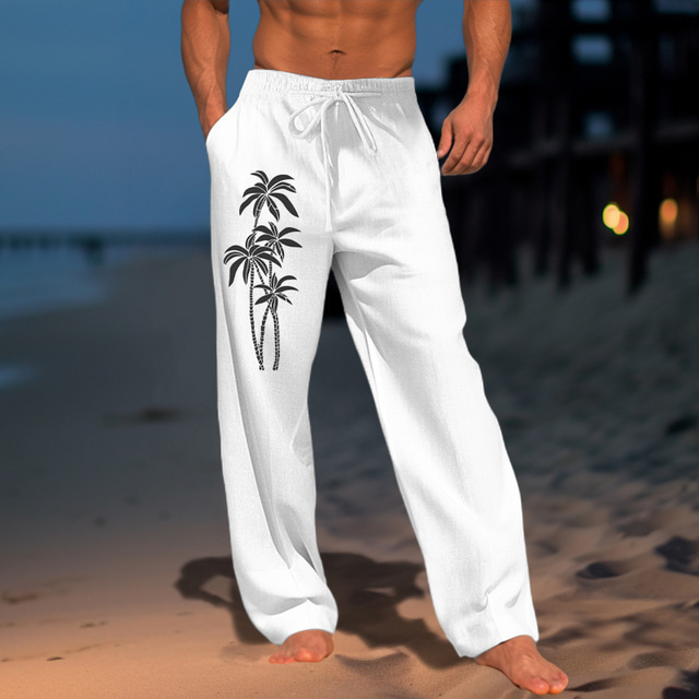 Hombre Ropa de calle Hawaiano Design Árbol de coco Estampados Pantalones Pantalones de verano Pantalones de playa Estampado en caliente Correa Cintura elástica Impresión 3D Media cintura Casual