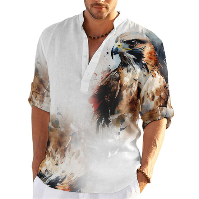  Men's Shirt Animal Graphic Prints Eagle Stand Collar Yellow Red Blue Green Gray Outdoor Street Long Sleeve Print Clothing Apparel  Fashion Streetwear Designer Casual