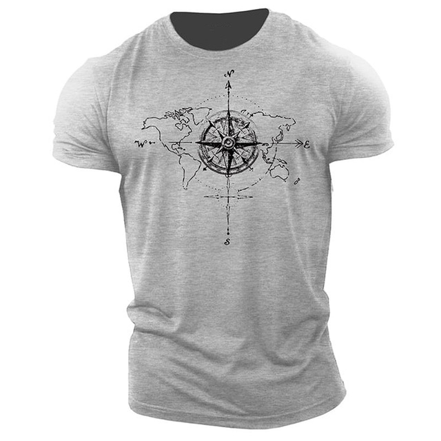  Men's Graphic Prints Compass T shirt Graphic Tee 100% Cotton Short Sleeve Graphic Shirt Black Army Green Dark Gray Comfortable Tee Outdoor Street Fashion Designer Clothing