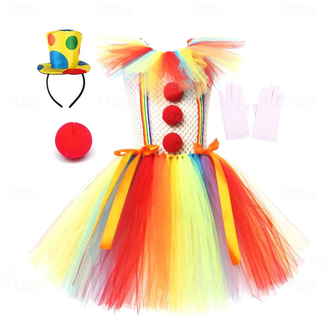  Burlesk / CLågn Pennywise Karnevalsdräkt Klänningar Cosplay-kostym Maskerad Kläder Flickor Barn Fest Maskerad Karnival Barnens Dag Lätt karnevalsdräkt