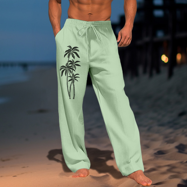  Men's Coconut Tree Graphic Prints Trousers Summer Pants Beach Pants Mid Waist Streetwear Hawaiian Designer Casual Daily Holiday Drawstring Elastic Waist 3D Print Spring & Summer Hot Stamping White