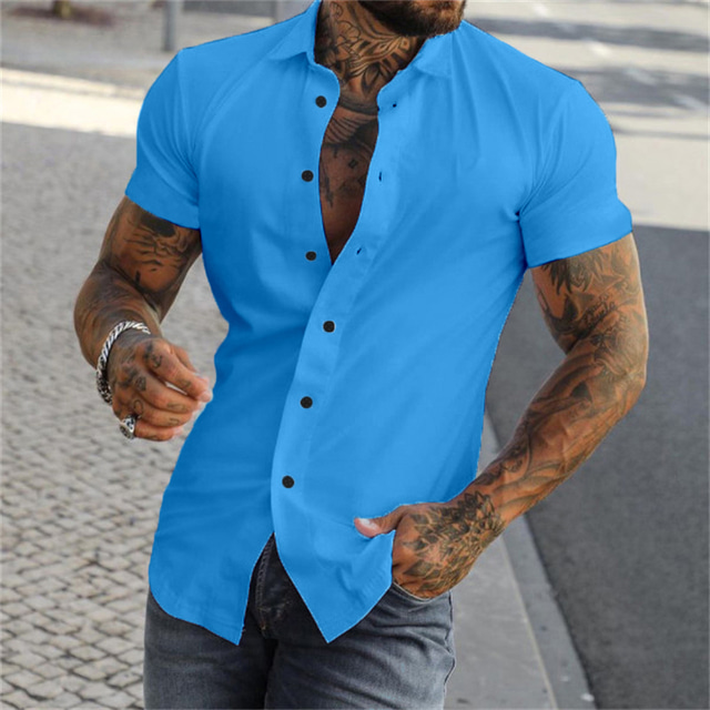  Hombre Camisa Abotonar la camisa Camisa de verano Negro Blanco Rosa Azul Manga Corta Letra Cuello Vuelto Calle Casual Abotonar Ropa Moda Casual Cómodo