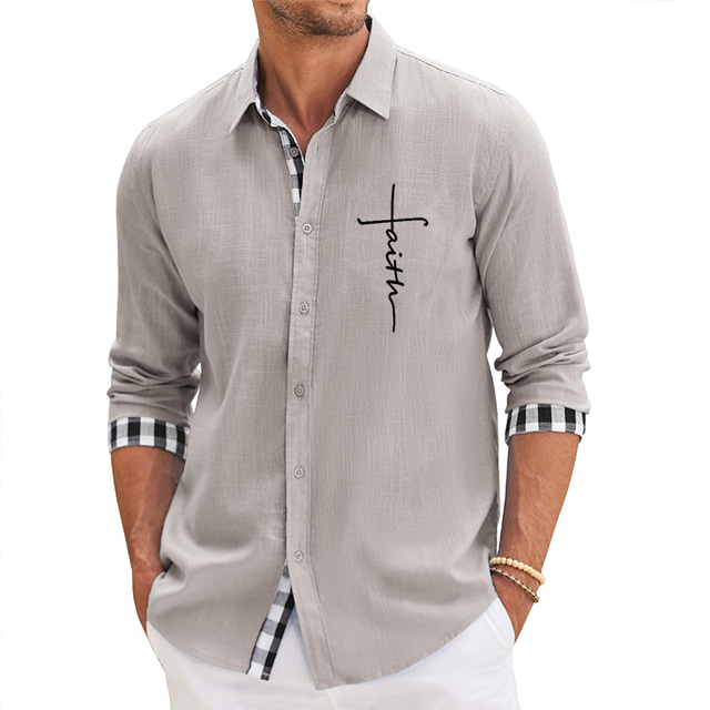  Homens Cruz Camisa Social camisa de botão Manga Longa Moda Roupa de rua Designer Ao ar livre Casual Diário Verão Primavera Outono Aberto para a Lateral Imprimir Rosa Azul Verde Cáqui Cinzento
