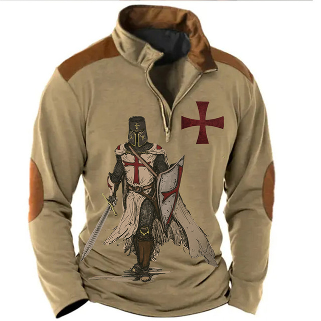  ridders van malta grafische heren hoodie tempeliersprints dagelijks klassiek casual 3D sweatshirt met ritssluiting vakantie uitgaan streetwear sweatshirts blauw kruis kruisvaarder katoen omhoog
