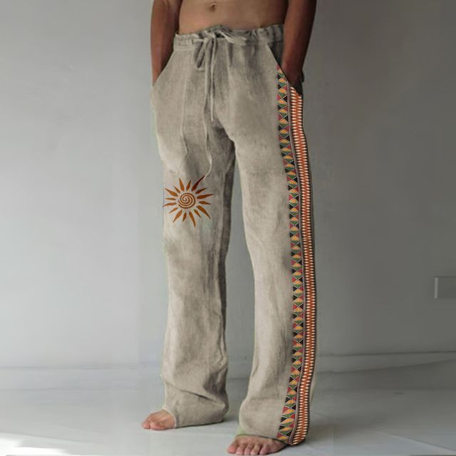  Hombre Pantalones de lino Pantalones Pantalones de verano Pantalones de playa Correa Cintura elástica Impresión 3D Diseño Geométrico Estampados Comodidad Casual Diario Festivos 20% lino Vintage