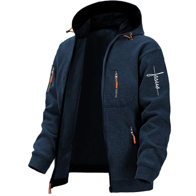  Jesus Loves You Mens Graphic Hoodie Letter Prints Fashion Daily Casual Outerwear Zip Vacation Going Streetwear Hoodies Dark Blue Gray Long Fleece