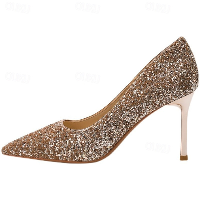  Wedding Shoes for Bride Bridesmaid Women Closed Toe Pointed Toe Silver Gold PU Pumps With Glitter Stiletto High Heel Wedding Party Valentine's Day Bling Bling Shoes Elegant Classic