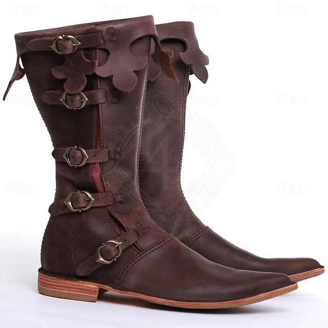  Retro Vintage Medieval Renaissance Knee High Boots Turn Shoes Ren Faire Pirate Viking Vikings Men's Celtic Pirate Royal Halloween Carnival Masquerade Carnival Performance Masquerade Adults Shoes All