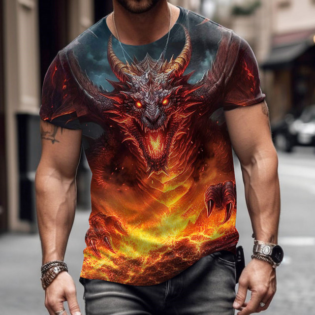  Animal Dragon Designer Casual Men's 3D Print T shirt Tee Graphic Tee Outdoor Daily Vacation T shirt Yellow Blue Purple Short Sleeve Crew Neck Shirt Spring & Summer Clothing Apparel S M L XL 2XL 3XL