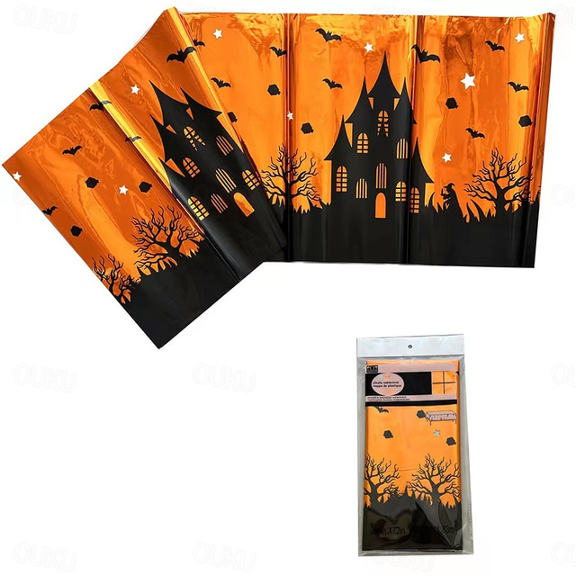 Tovaglia Di Halloween Ragnatela In Pizzo - 135 X 175 Cm, Motivo Ragno E Castello, Per Feste E Decorazione Tavola