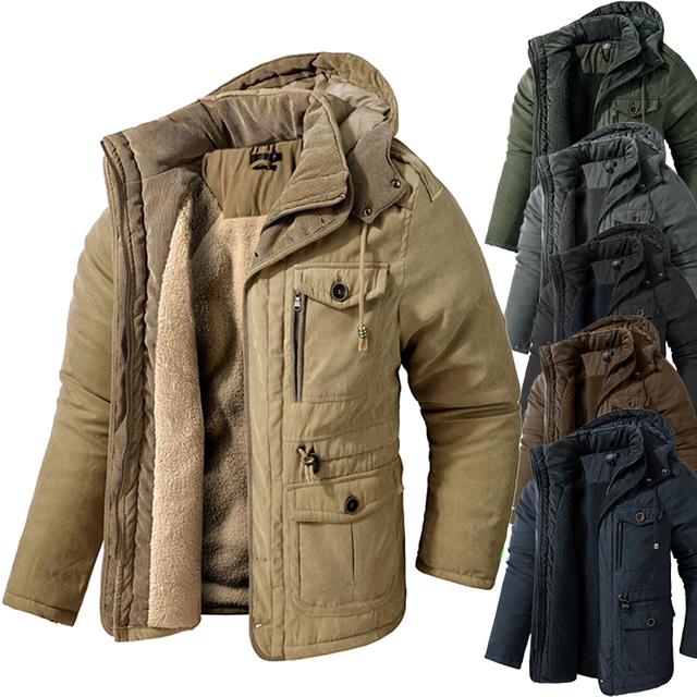  Men's Quilted Jacket Fleece Outdoor Thermal Warm Winter Jacket Coat Camping / Hiking / Caving Dark Grey Black Blue Brown Green