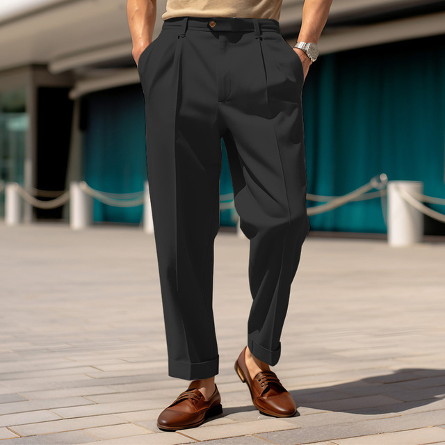  Men's Dress Pants Trousers Slacks Casual Pants Suit Pants Front Pocket Straight Leg Plain Comfort Breathable Casual Daily Holiday Fashion Basic Black Khaki