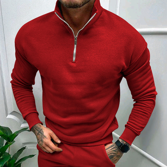  Men's Sweatshirt Apricot Black White Wine Red Standing Collar Plain Sports & Outdoor Daily Sports Designer Casual Spring &  Fall Clothing Apparel Hoodies Sweatshirts 