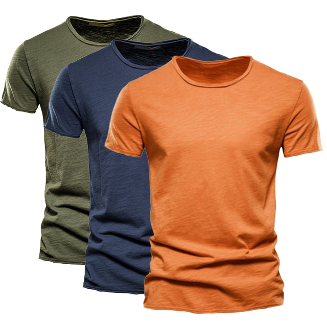  Herren T Shirt Essential Kurzarm Orange+Marineblau+Armeegrün Orange+Pink+Armeegrün Orange+Marineblau+Schwarz Orange+Weiß+Armeegrün Orange+Weiß+Marineblau Blau+Weiß+Marineblau Feste Farbe