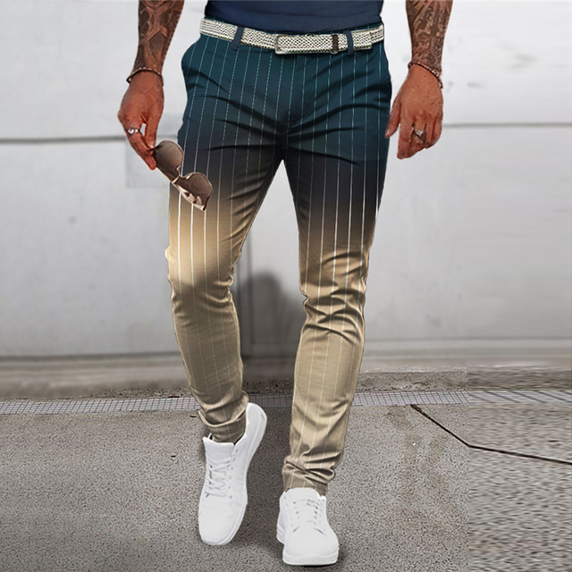  Dégradé Rayé Entreprise Homme Impression 3D Pantalon Extérieur Plein Air Travail Polyester Bleu Kaki Bleu clair S M L Taille médiale Élasticité Pantalon