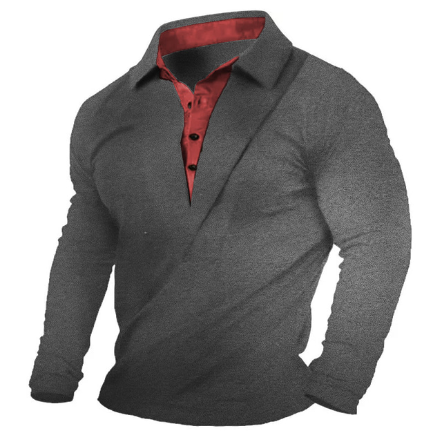  Homme Chemise Henley Shirt T-shirt Bloc de couleur Revers Plein Air Vacances manche longue Patchwork Vêtement Tenue Mode Design basique