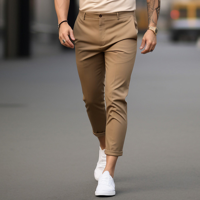  Men's Trousers Chinos Summer Pants Casual Pants Front Pocket Plain Comfort Breathable Casual Daily Holiday Fashion Basic Black White