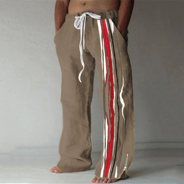  Stripe Casual Men's 3D Print Pants Trousers Outdoor Street Going out Polyester White Blue Khaki S M L Mid Waist Elasticity Pants