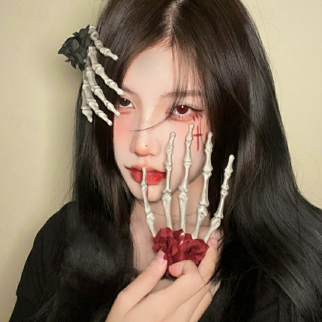  halloween mains os pinces à cheveux squelette griffes pince à cheveux épingle à cheveux horreur pince à cheveux noir blanc crâne pince à cheveux exagéré fête de carnaval griffe barrettes femmes filles