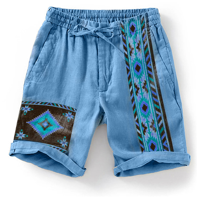  Herre Shorts Sommershorts Strandshorts Snorer Elastisk midje 3D-utskrift Grafisk Pustende Myk Kort Avslappet Daglig Ferie Bomullsblanding Designer Etnisk stil Svart Grønn Blå Mikroelastisk