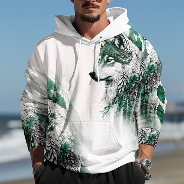  Wolf mit Federn Komfortfarbe Sweatshirts Herren Grafik Hoodie Drucke täglich klassisch lässig 3D